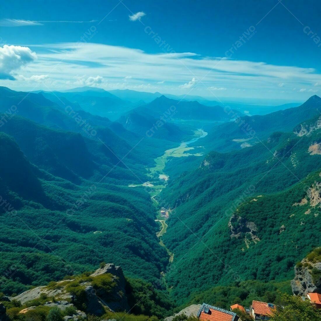 Vale verdejante visto de montanha alta