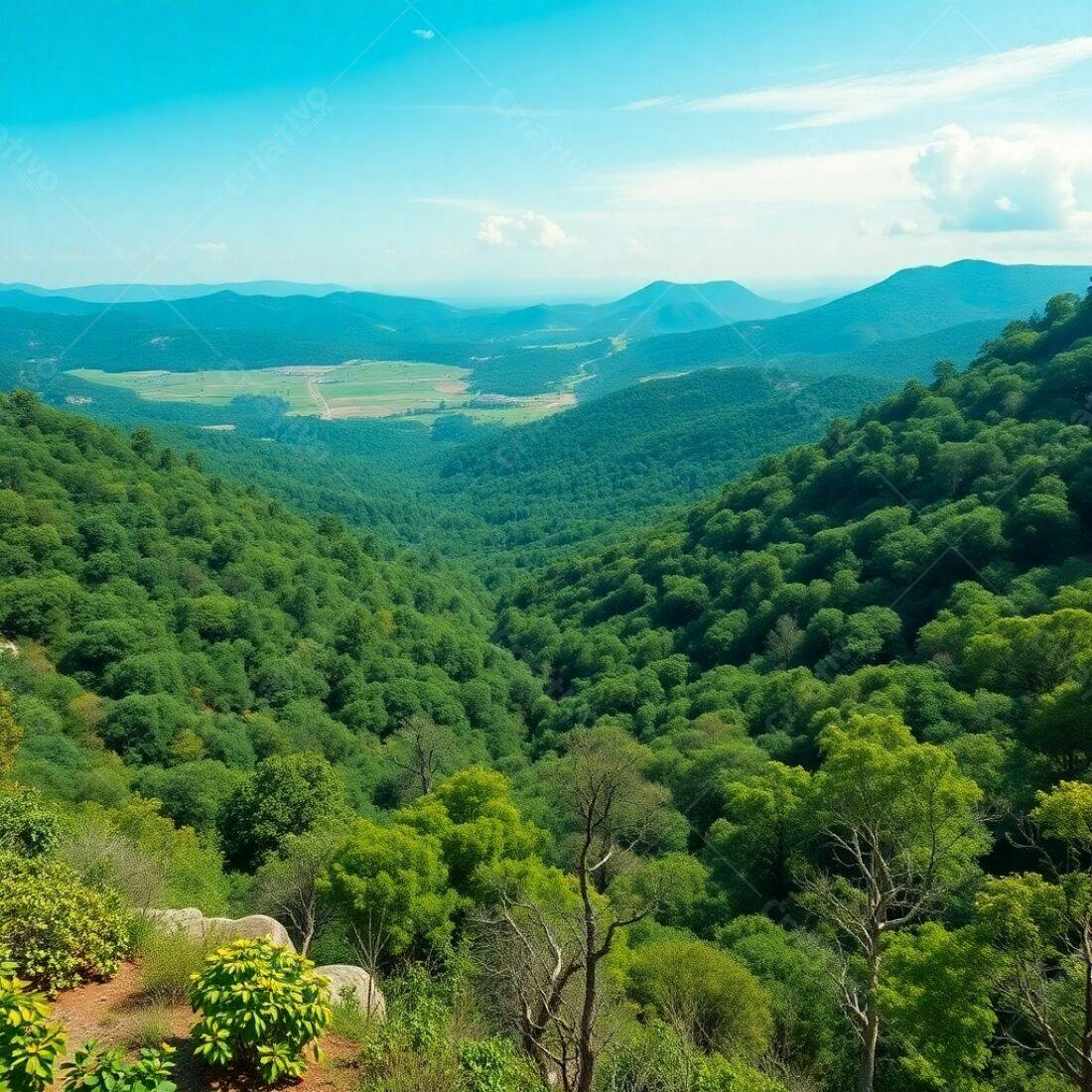 Paisagem montanhosa verdejante com vista panorâmica