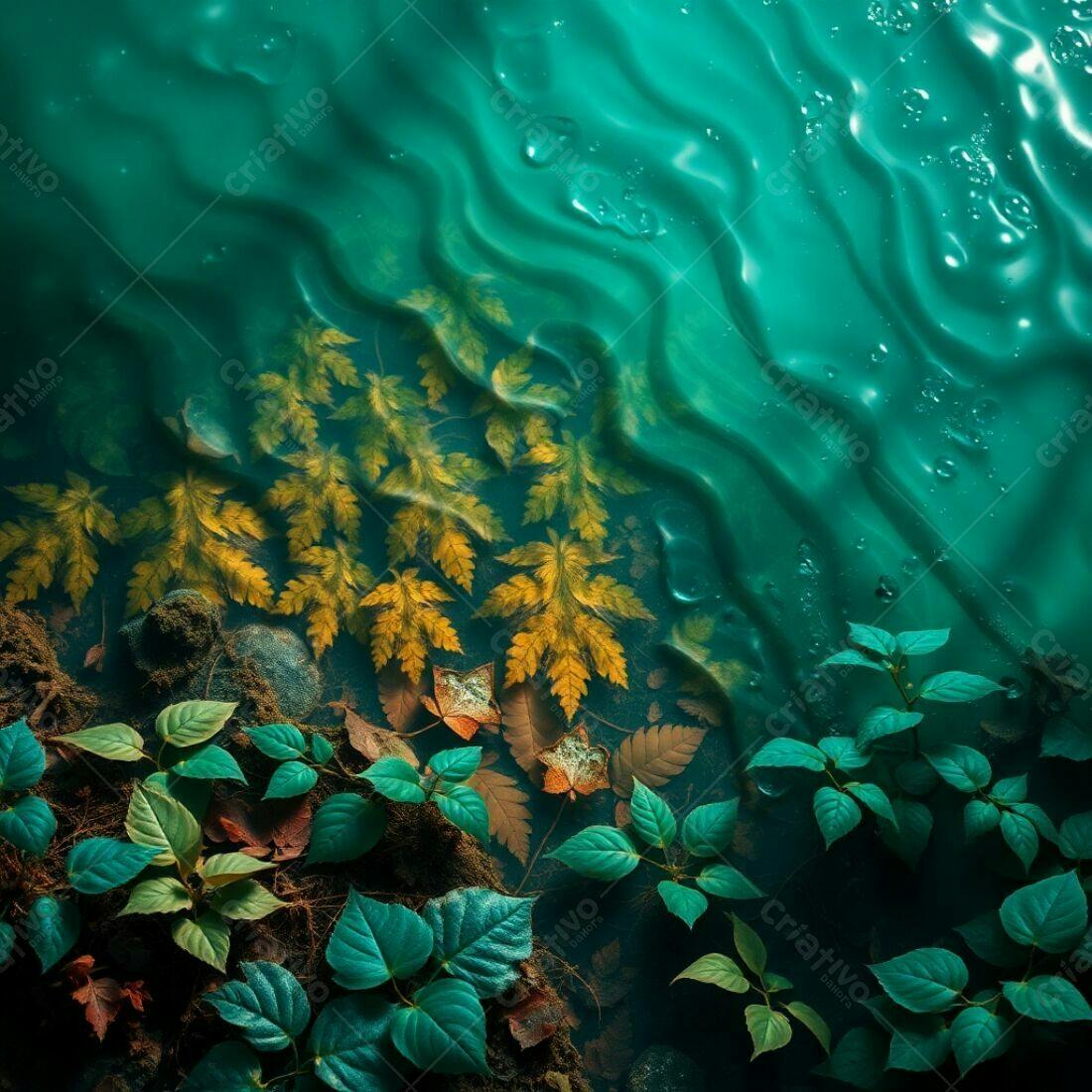 Folhas e água verde-esmeralda