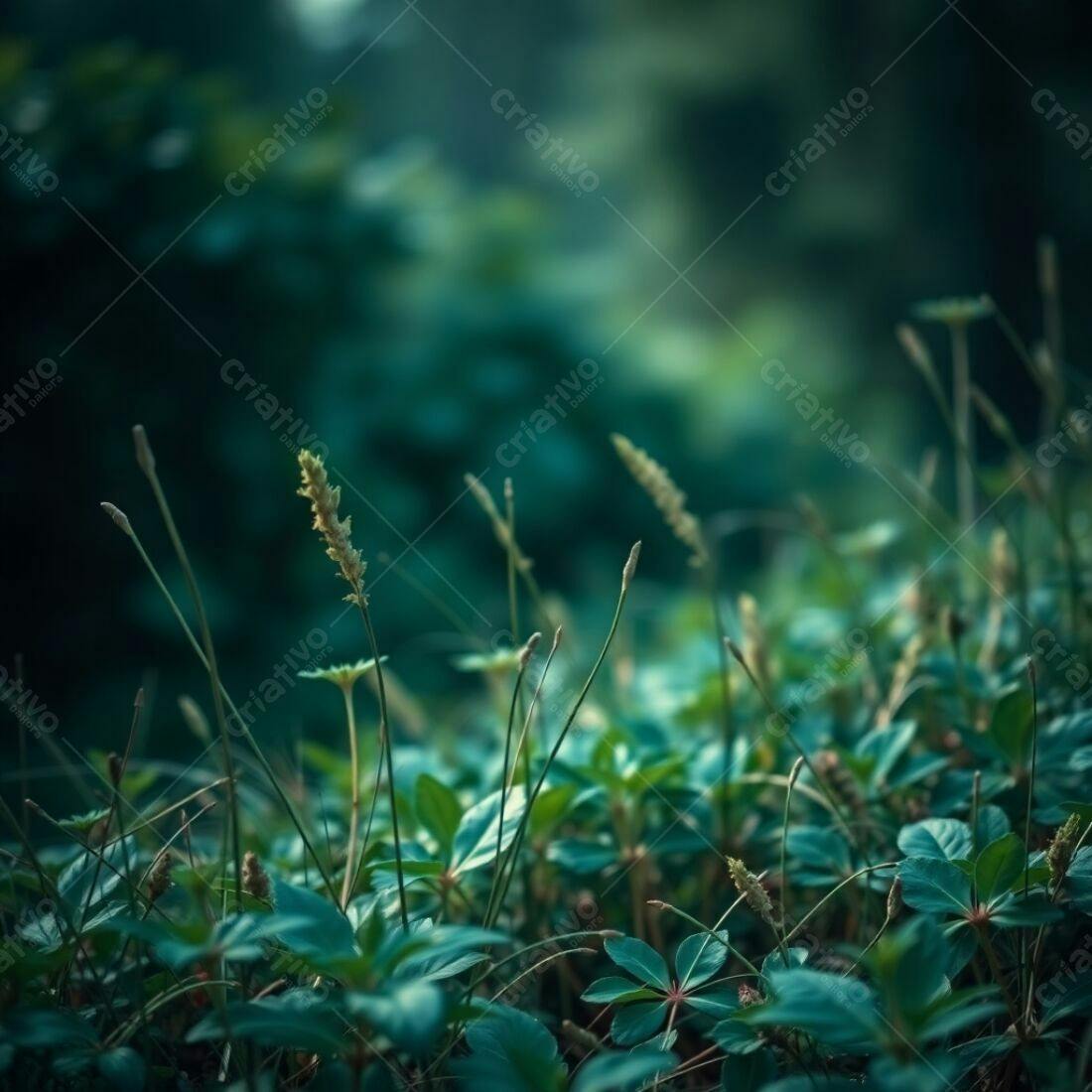 Vegetação verde escura em foco superficial