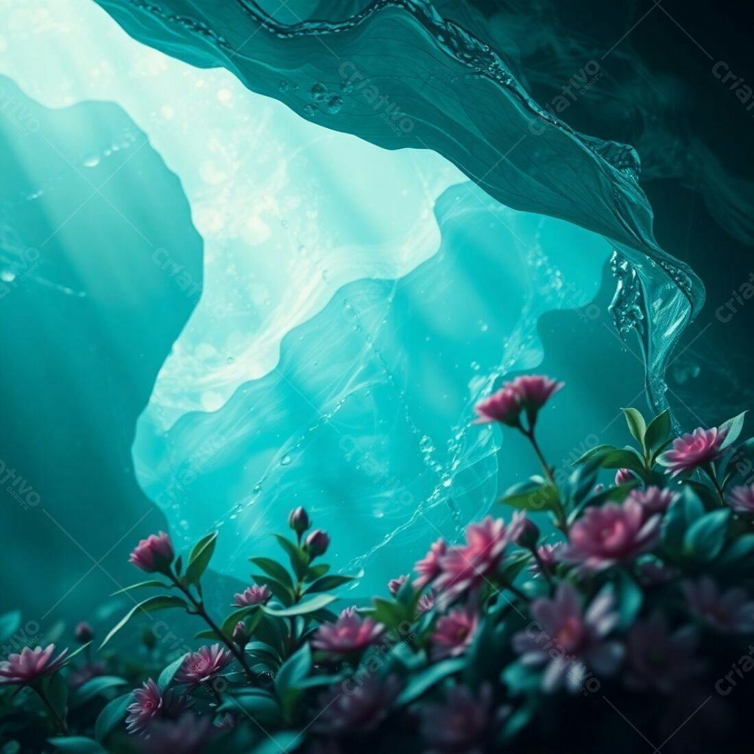 Flores Rosa em Caverna Aquática