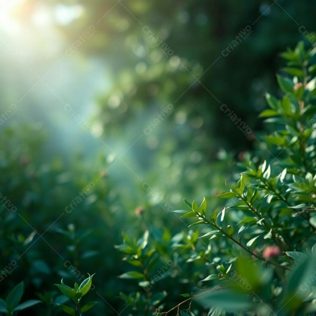 Folhas verdes em jardim ensolarado