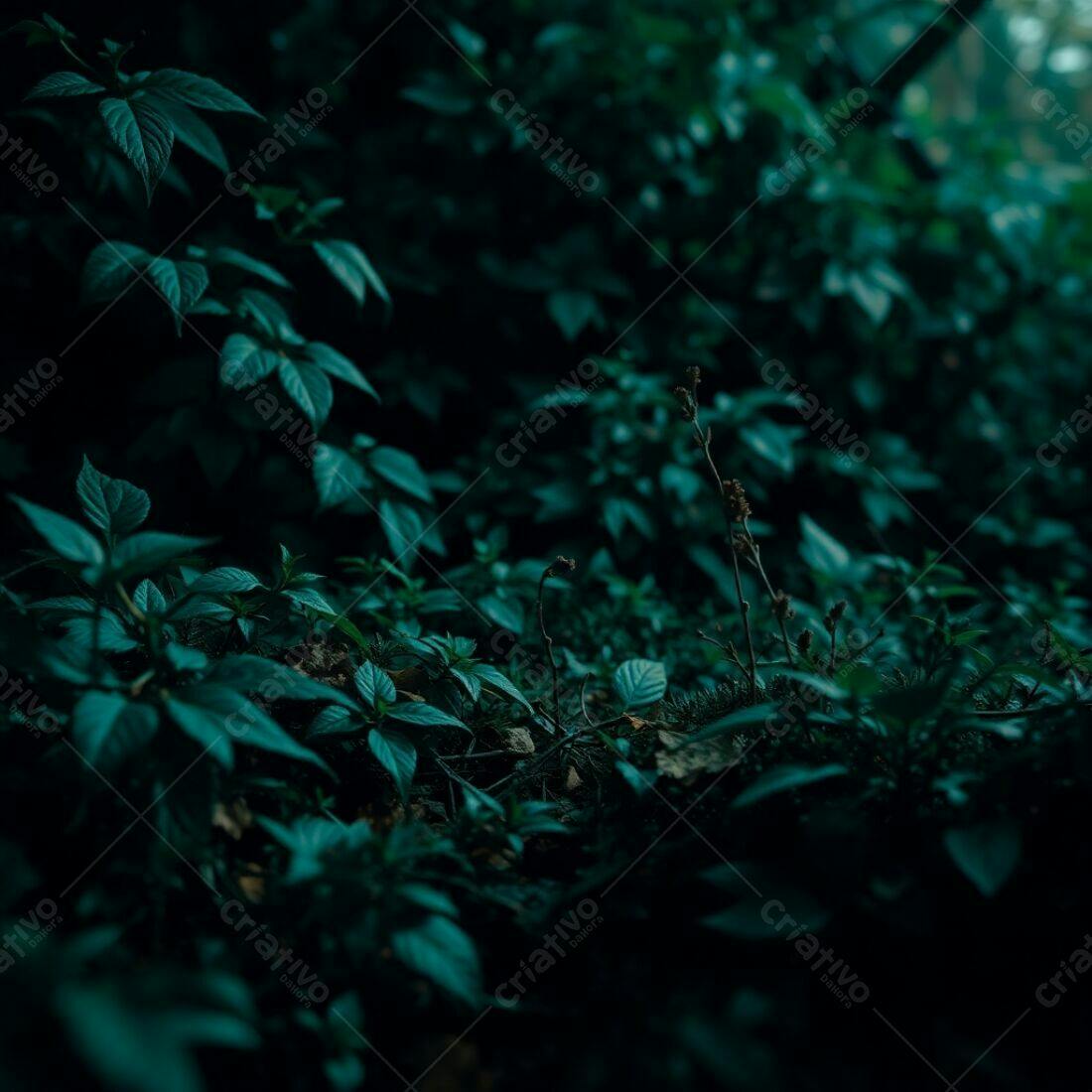 Folhagem verde escura em floresta