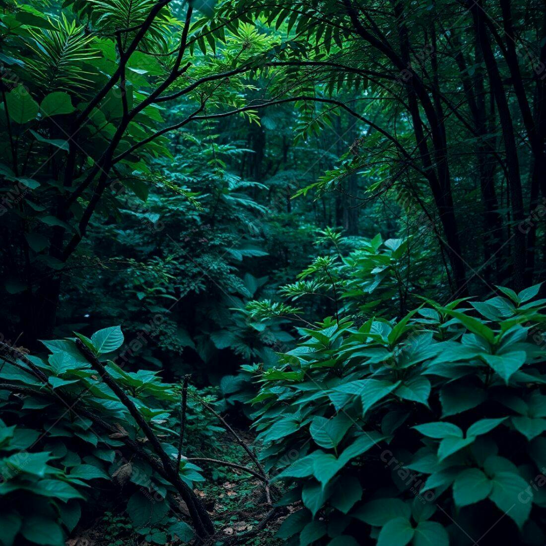 Floresta verde escura e misteriosa