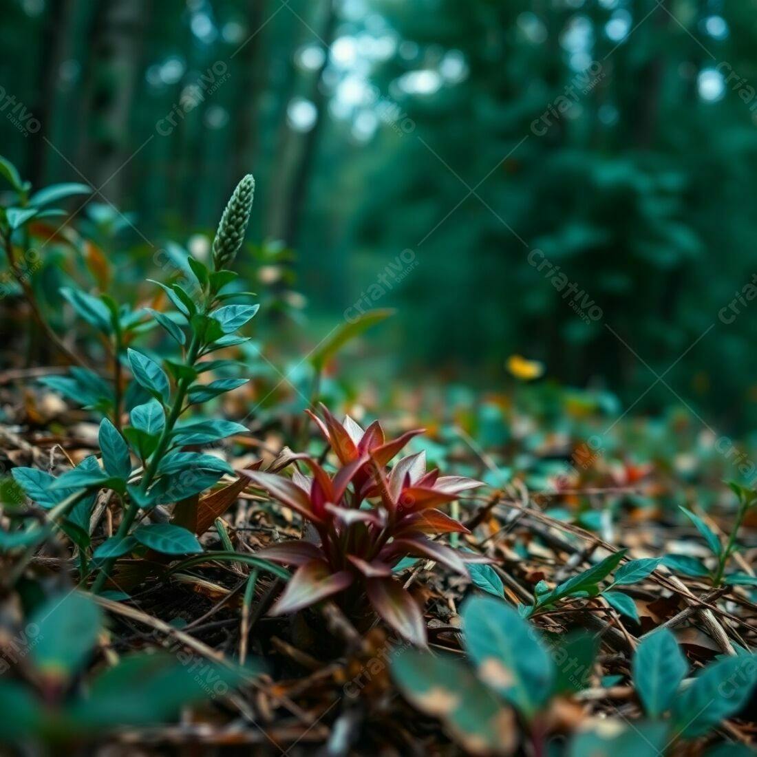 Plantas tropicais em floresta escura