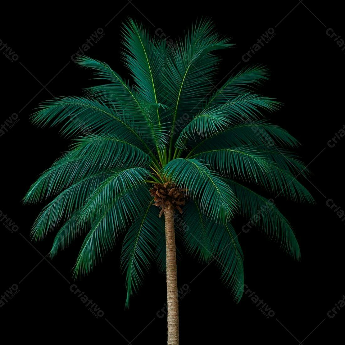 Palmeira tropical escura isolada fundo preto
