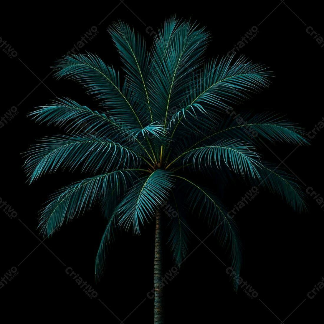 Palmeira tropical escura em fundo preto