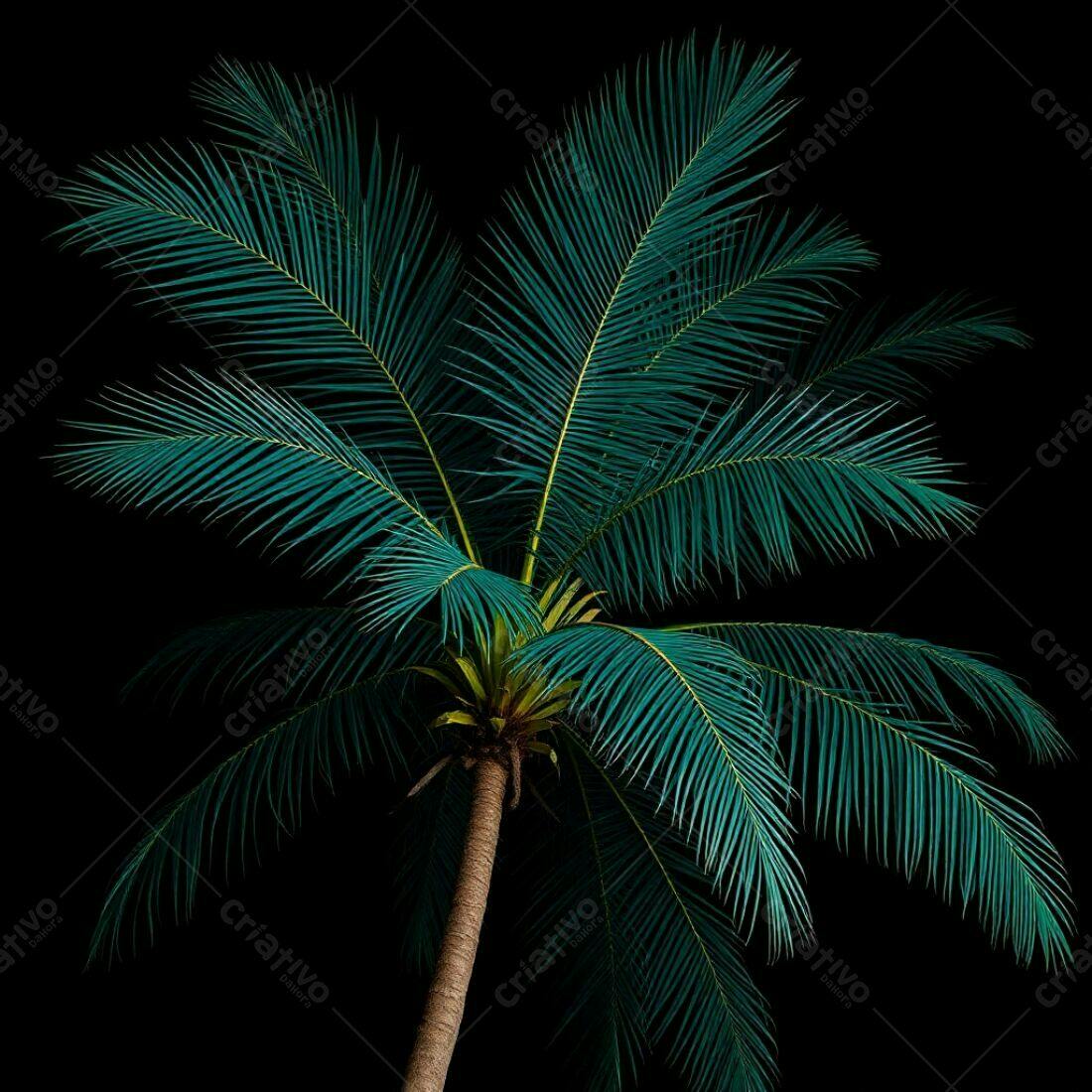 Palmeira tropical escura fundo preto
