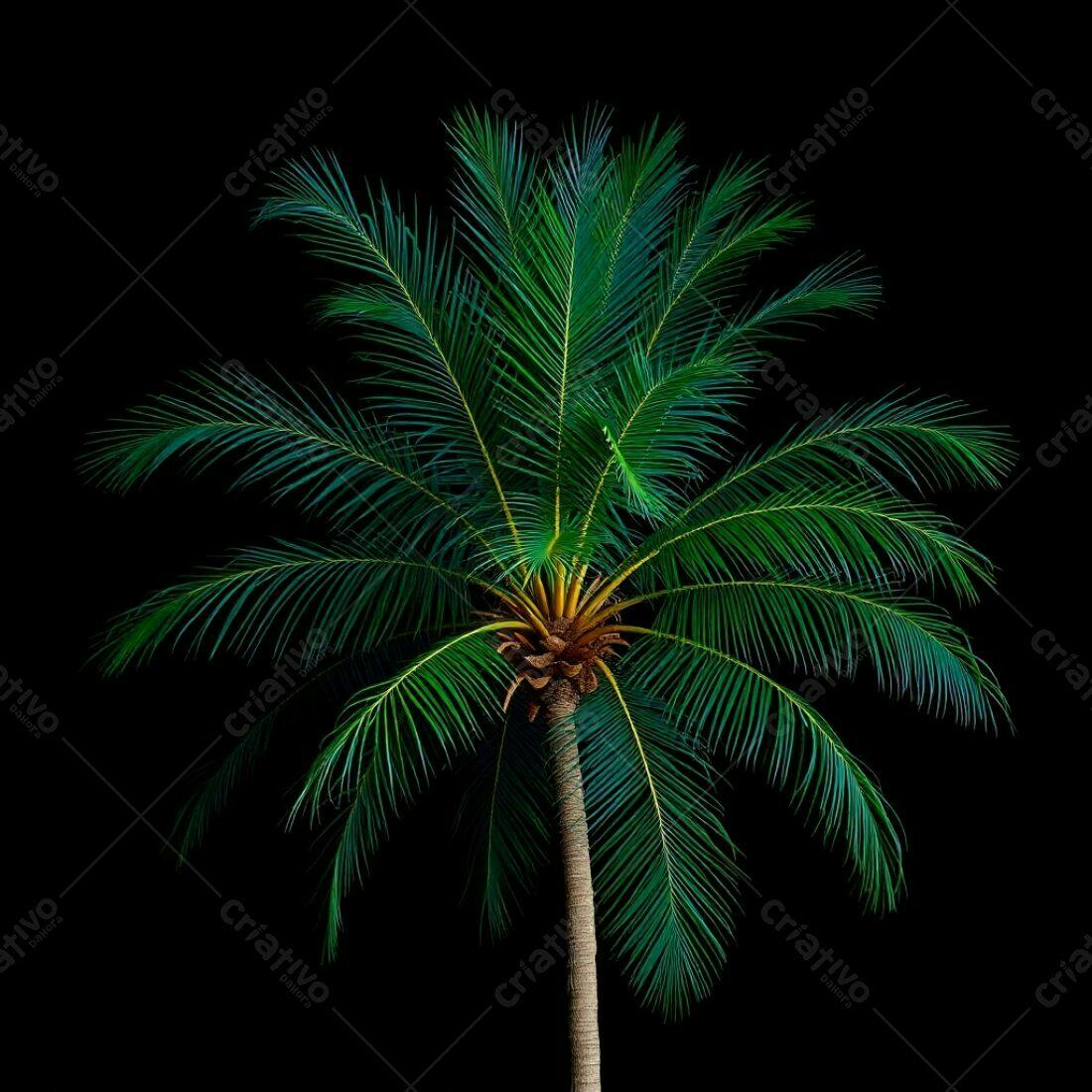 Palmeira tropical isolada fundo preto