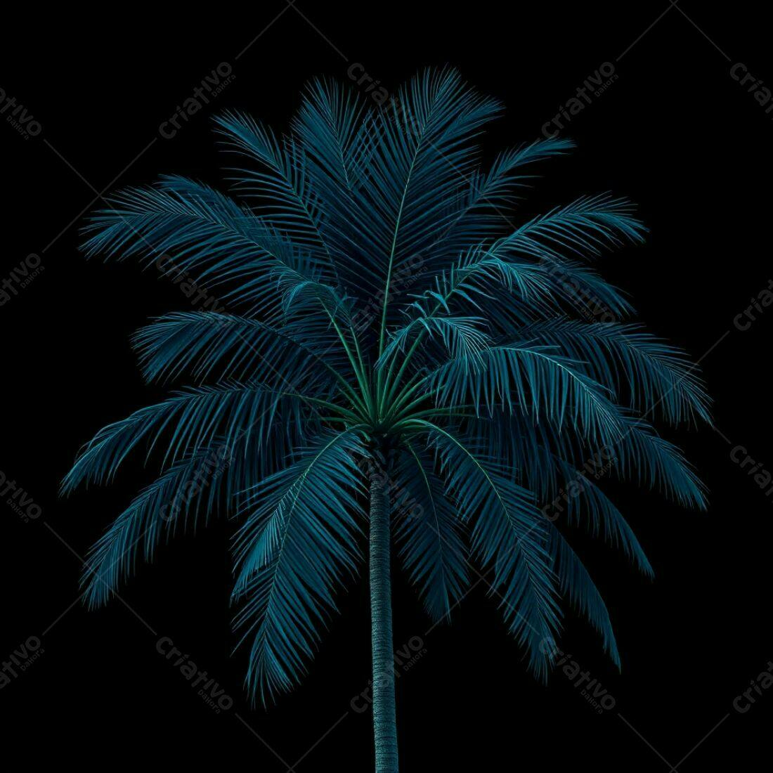 Palmeira Azul Noturna em fundo preto