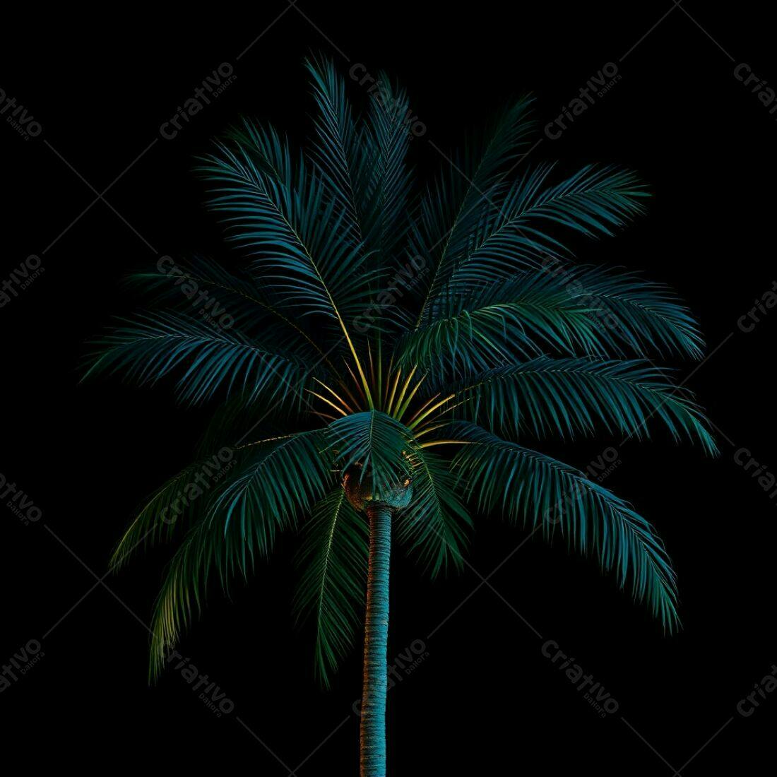 Palmeira tropical iluminada noite