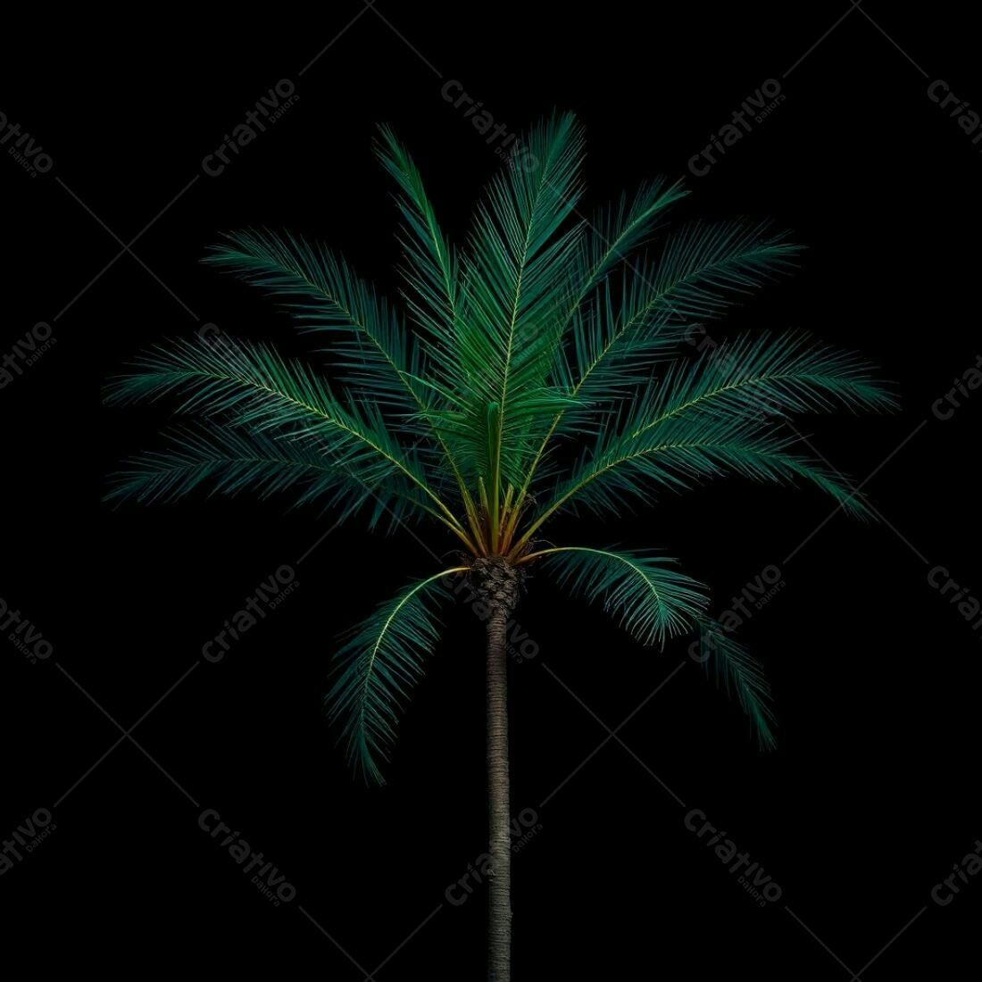 Palmeira tropical isolada fundo preto