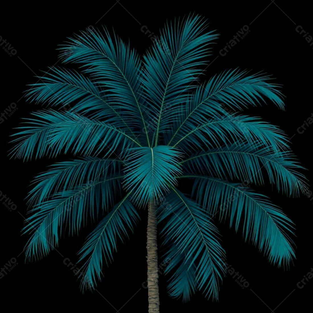 Palmeira tropical teal em fundo preto