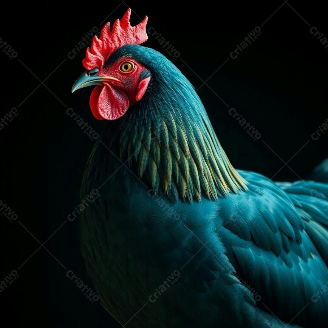 Galo Azul Escuro em fundo preto