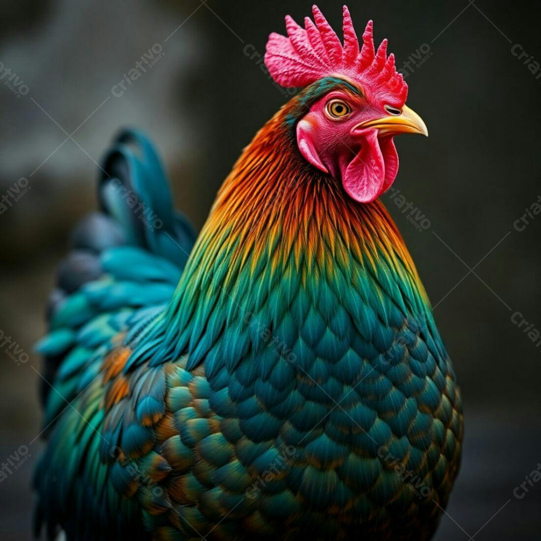 Galo com Penas Iridescentes
