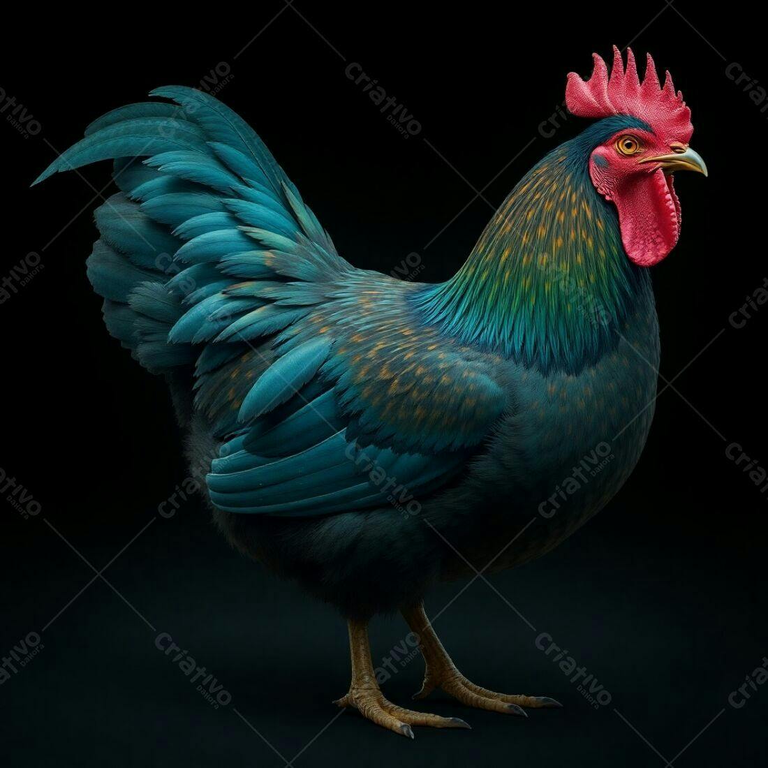Galo Azul Vibrante em Fundo Escuro