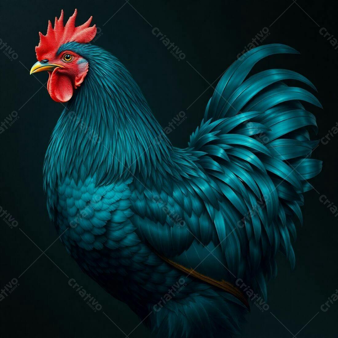 Galo azul turquesa fundo escuro