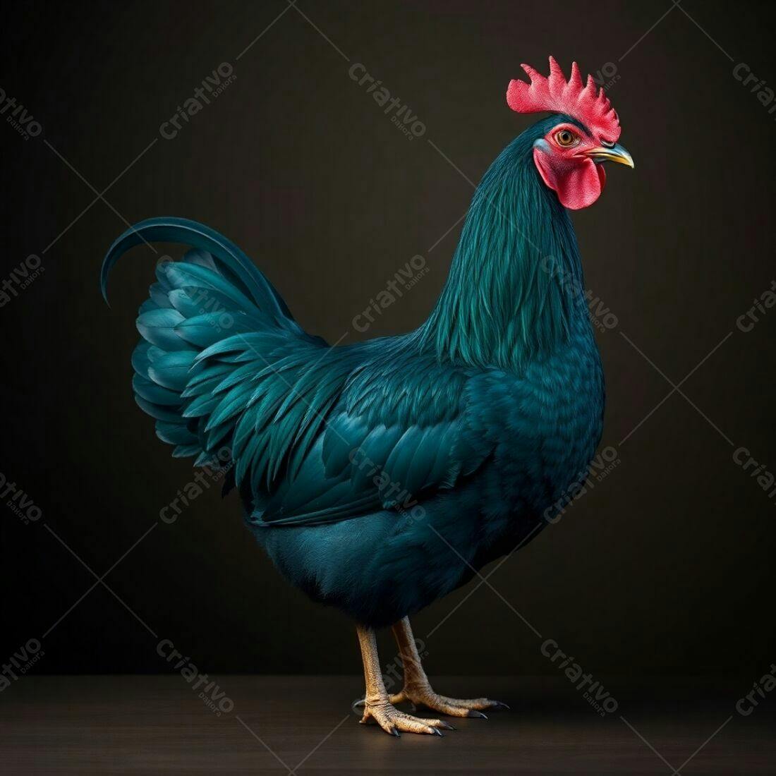 Galo Azul-Esverdeado em Fotografia de Estúdio