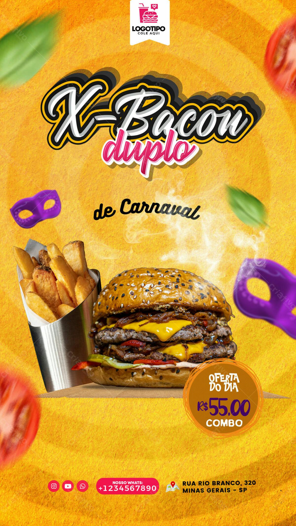 Flyer X-Bacon Duplo Carnaval PSD Editável
