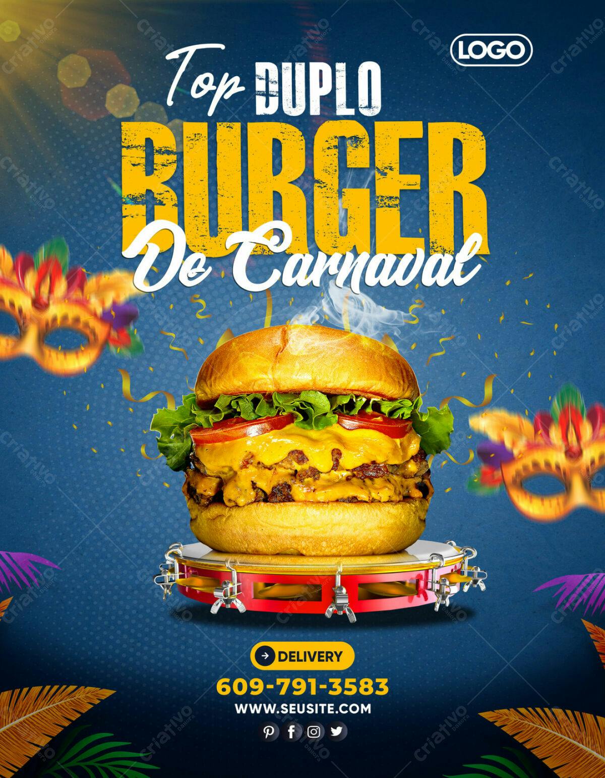 Flyer Burger Carnaval PSD Editável