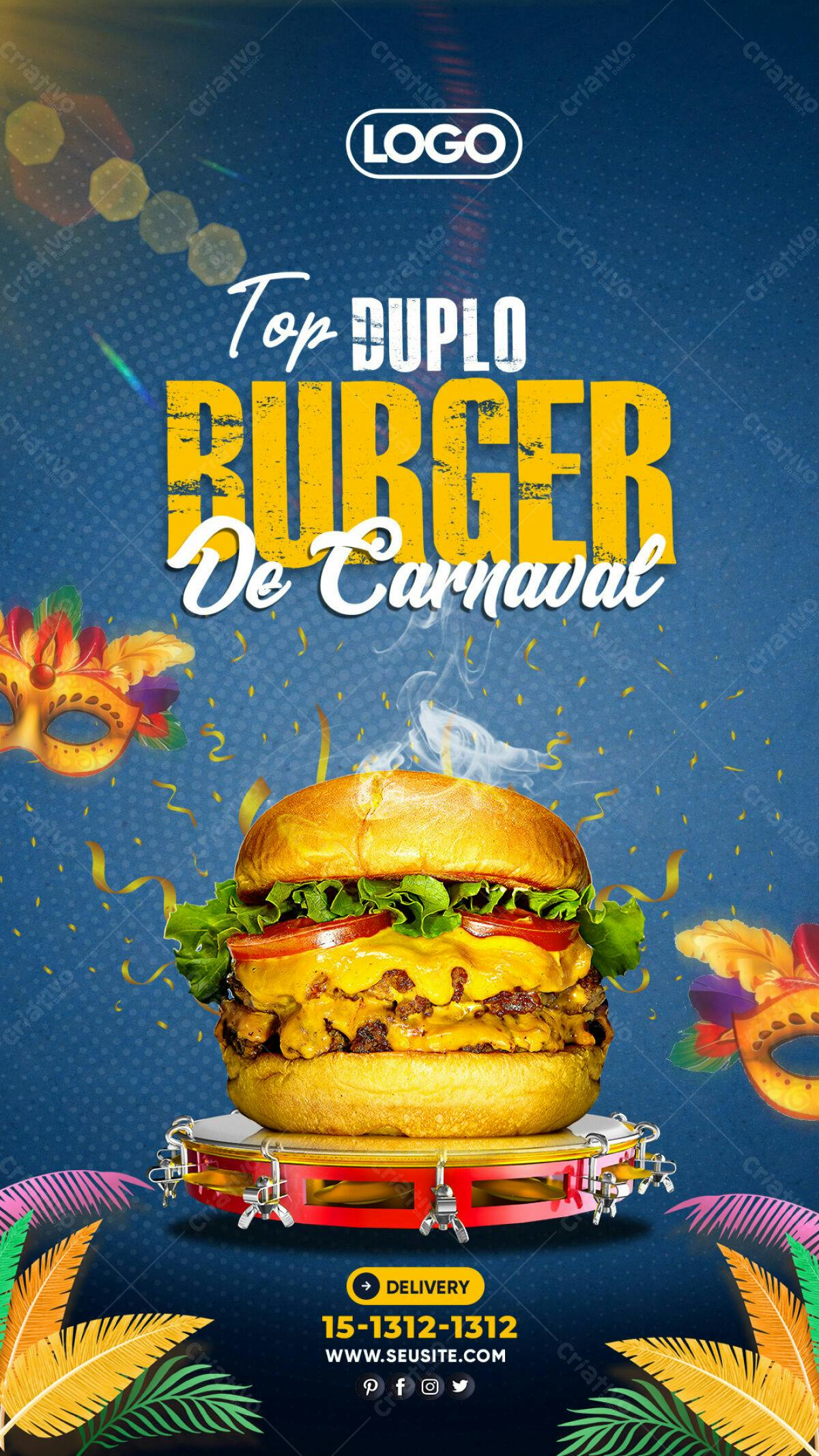 Flyer Burger Duplo Carnaval PSD Editável