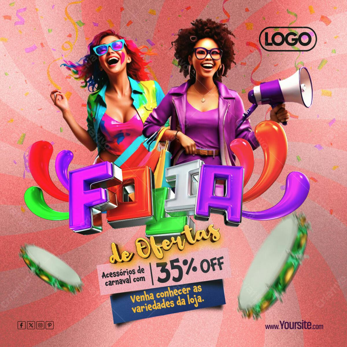 Flyer Carnaval com Ofertas 35% OFF PSD Editável