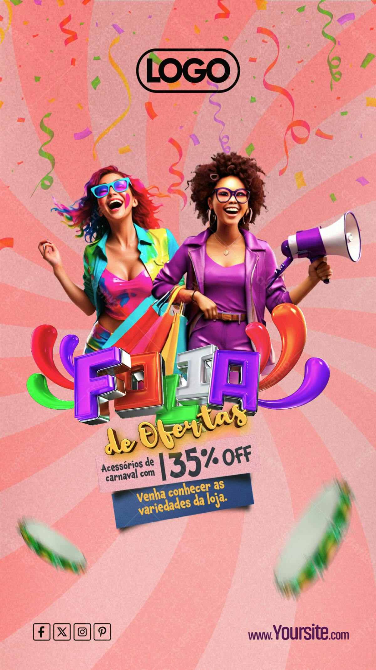 Flyer para Folia de Carnaval PSD Editável