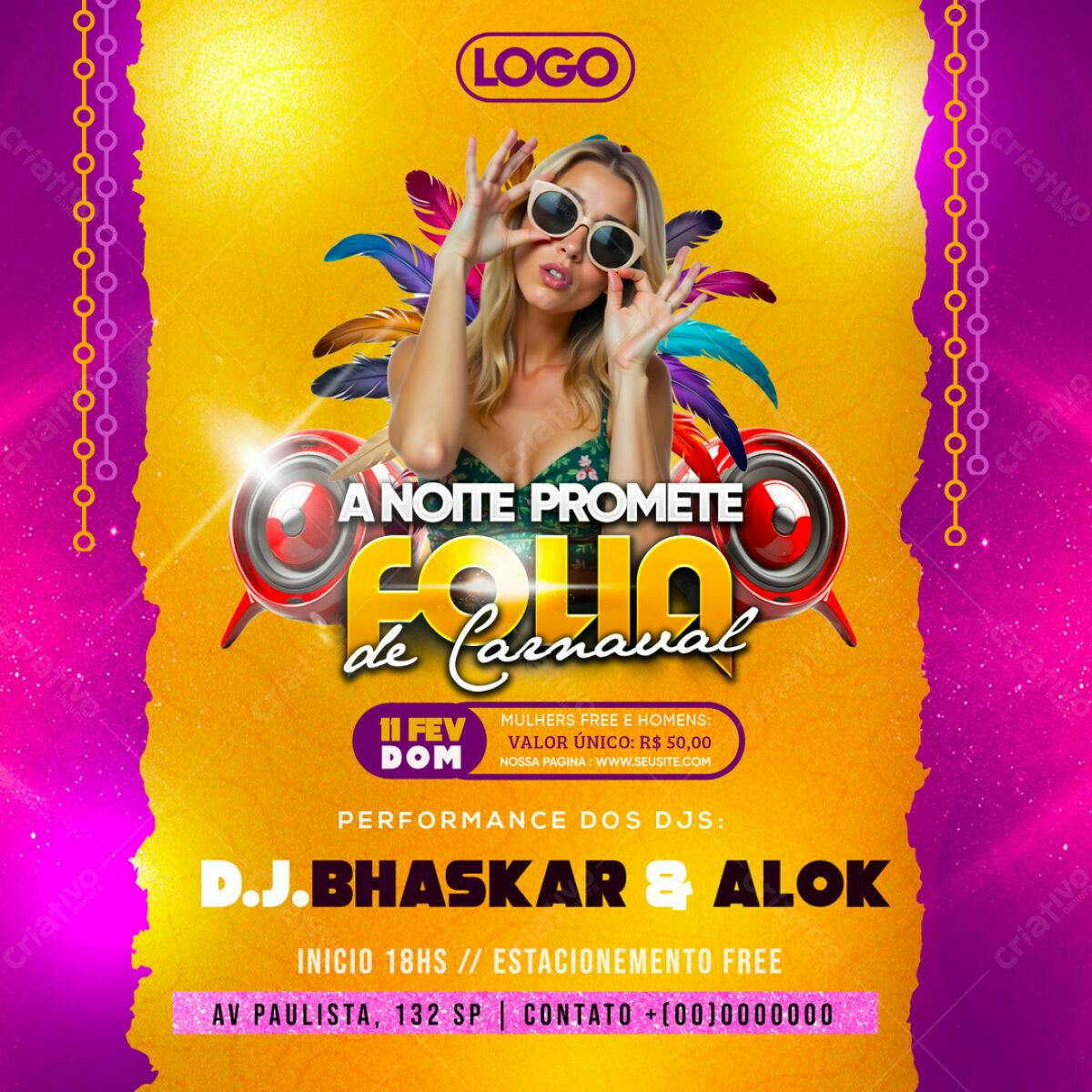 Flyer Festa de Carnaval PSD Editável