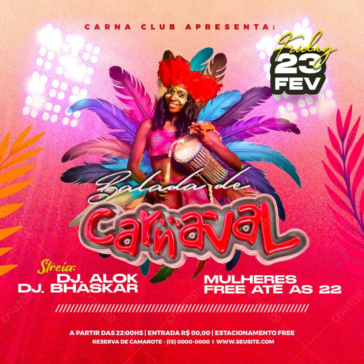 Flyer para Balada de Carnaval PSD Editável