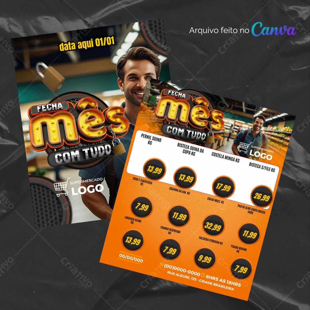 Flyer de Promoção de Mês com Tudo - Supermercado Editável no Canva