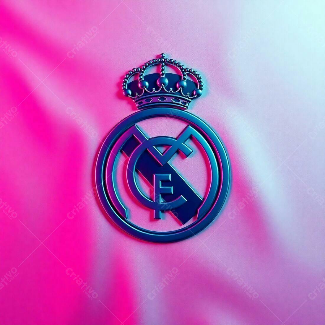 Logo Real Madrid em fundo rosa e azul