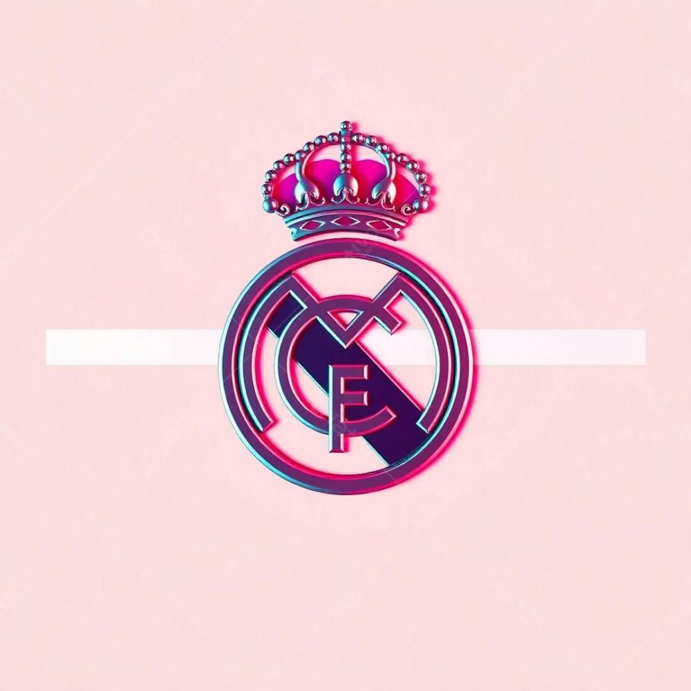 Inspired Logo Design Of The Real Madrid Flag In Surreal Infrared Tones, Geometric Shapes, Clean Lines, Balanced Symmetry, Otherworldly Appearance, Shiny Metallic Real Madrid Crest