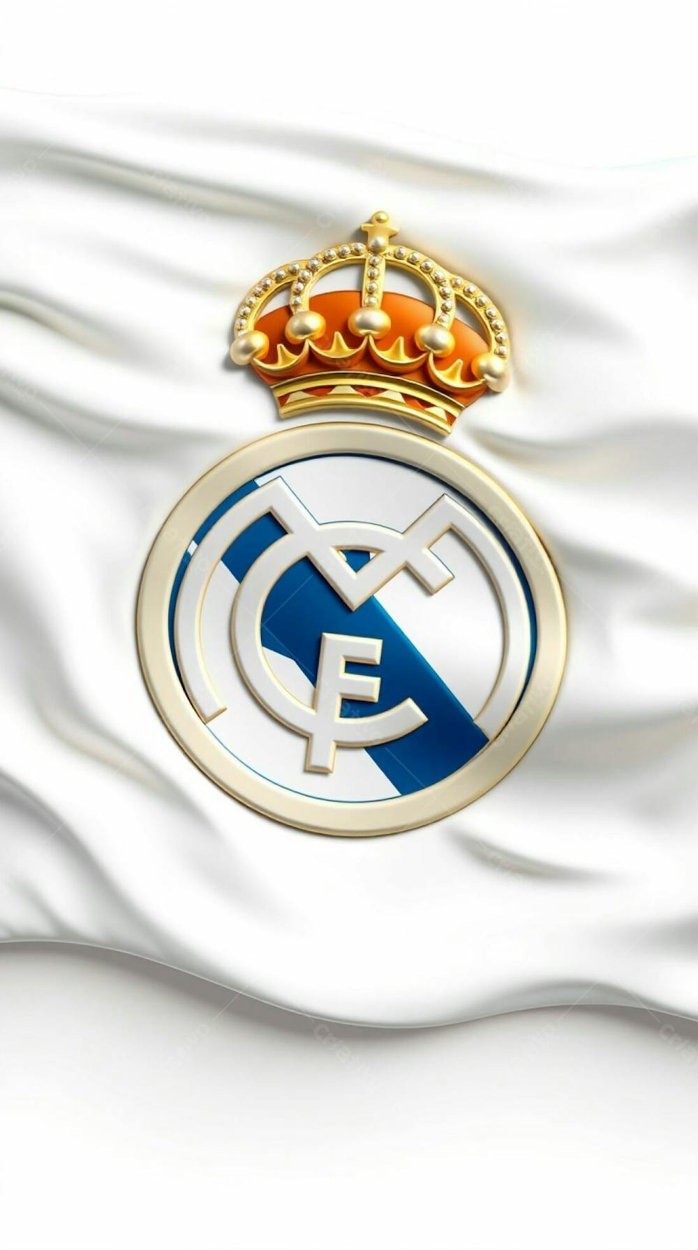 A 3D Image Of The Real Madrid Flag, Digitally Sculpted To Resemble Smooth Clay. The White Flag&#39;S Texture Includes Flowing, Natural Folds, Dynamically Lit To Highl