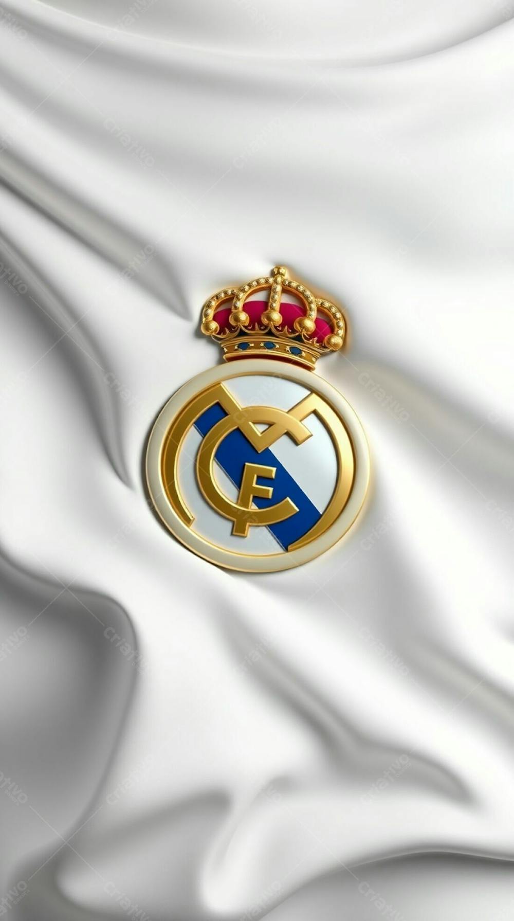 A 3D Rendered Image Of A Real Madrid Flag, Sculpted From Clay, With A Smooth Gradient Transition. The Flag Is White, Flowing With Natural Folds And Creases, Dynam