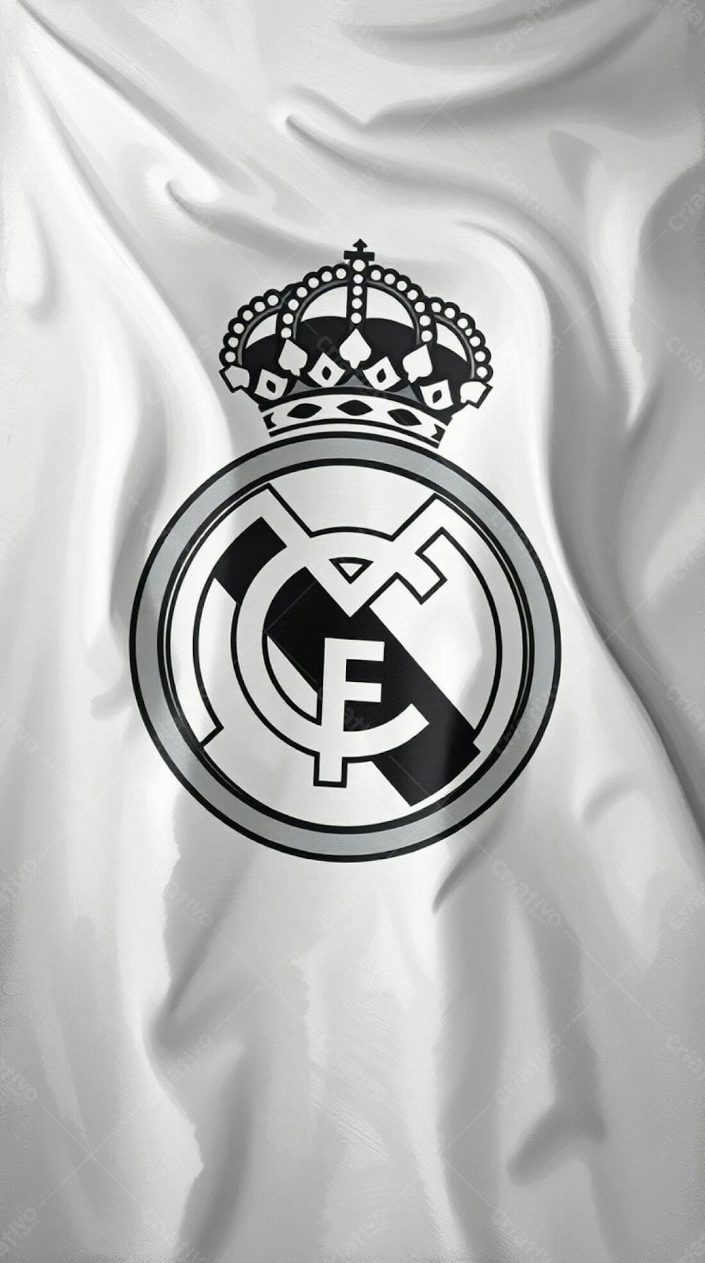 A Classic Oil Painting Style Depiction Of The Real Madrid Flag In Classic Black And White. The Flag&#39;S White Texture Is Rendered With Natural Folds And Creases. Th