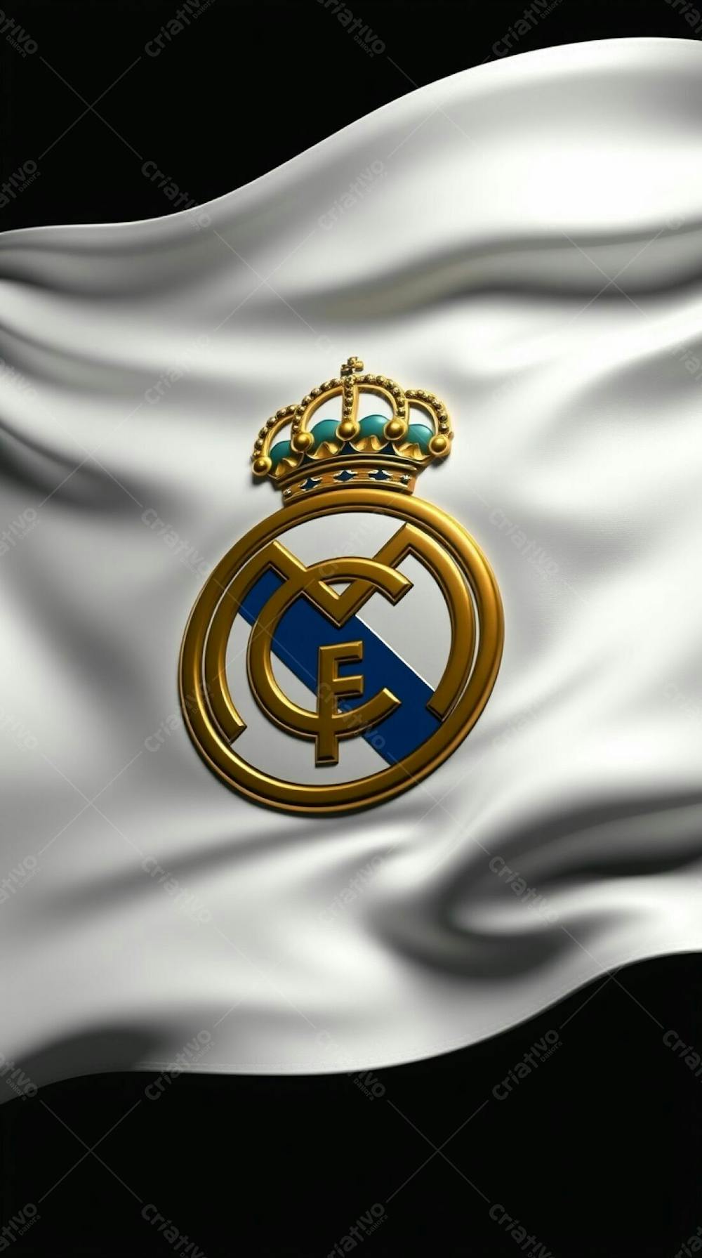 A Highly Detailed 3D Model Of A Real Madrid Flag, Appearing As If Sculpted From Clay With A Smooth Gradient Transition. The White Flag Flows Naturally With Realis