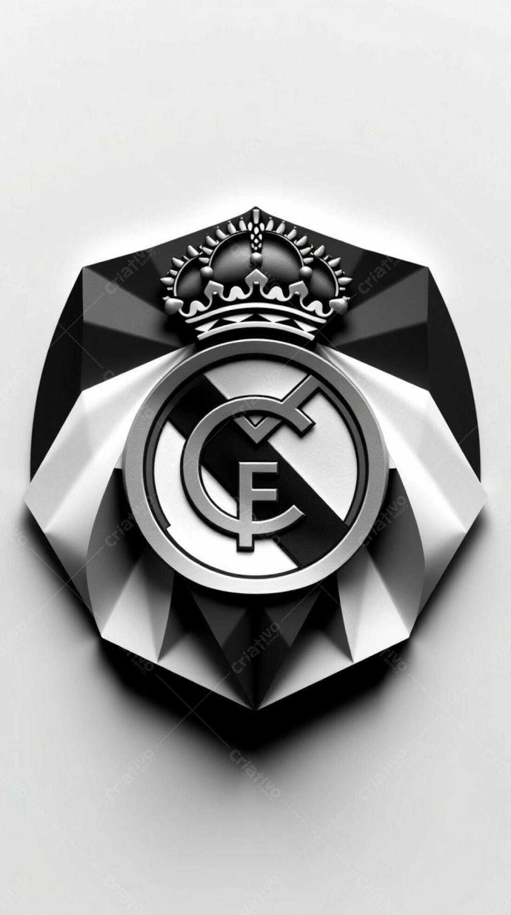 Classic Black And White Image Of A Real Madrid Flag Rendered In Intricate Origami Style, Folded Paper Look, Geometric Precision, Timeless And Elegant Aesthetic, H