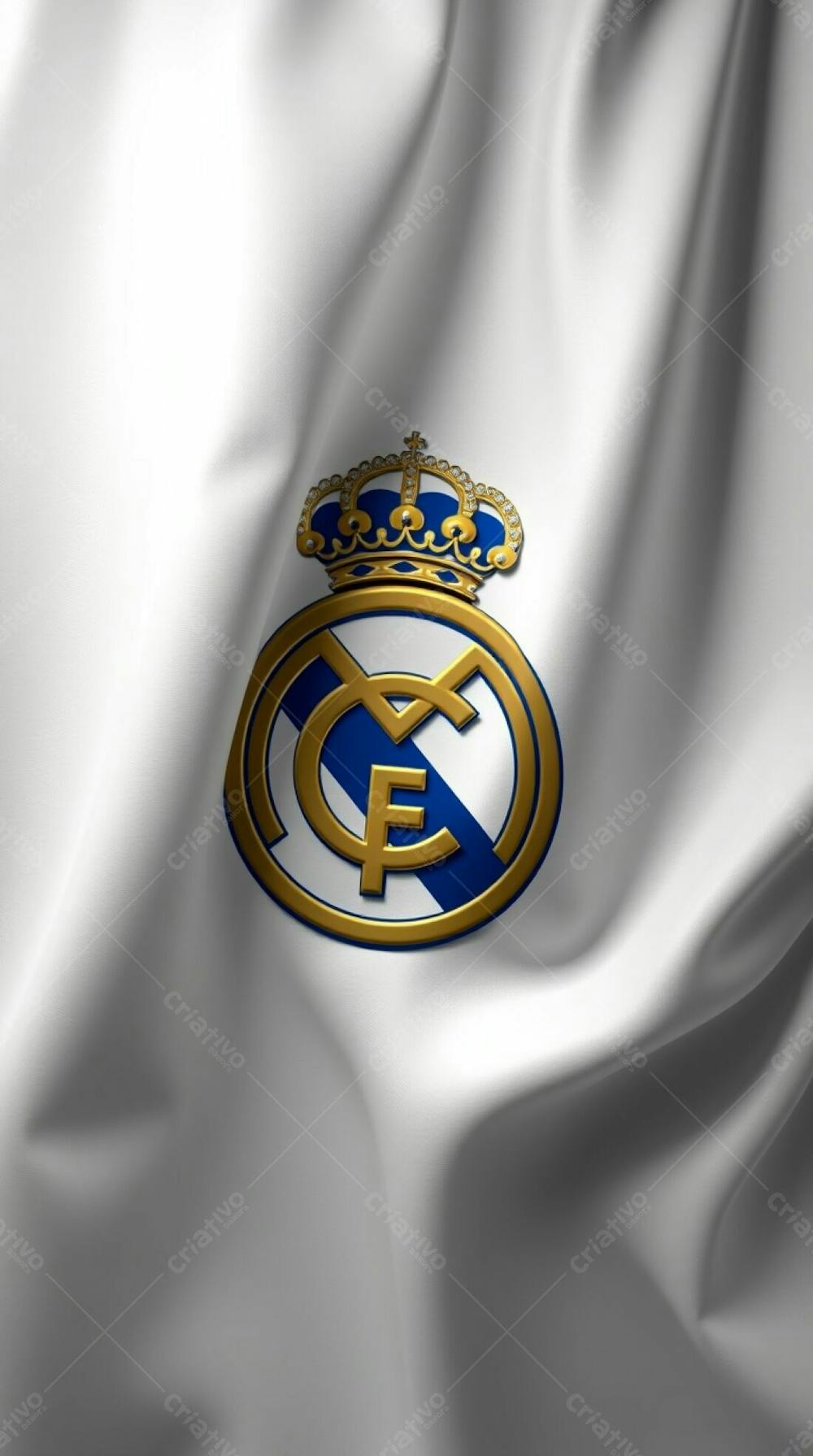 Clay Like 3D Render Of The Real Madrid Flag, Exhibiting Smooth Gradients And Detailed Textures. The White Fabric Realistically Drapes And Folds, Illuminated Dyna