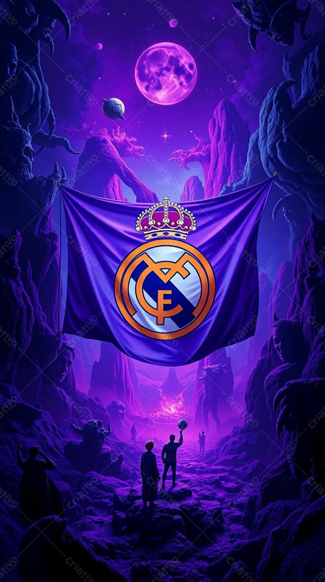 Bandeira Real Madrid em paisagem surreal