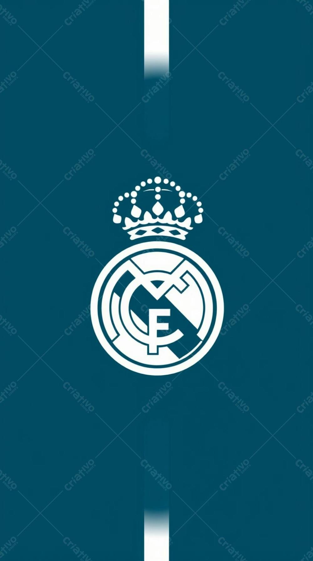 Geometric Logo Design Of The Real Madrid Emblem In Rich, Deep Teal, Emphasizing Balance And Symmetry