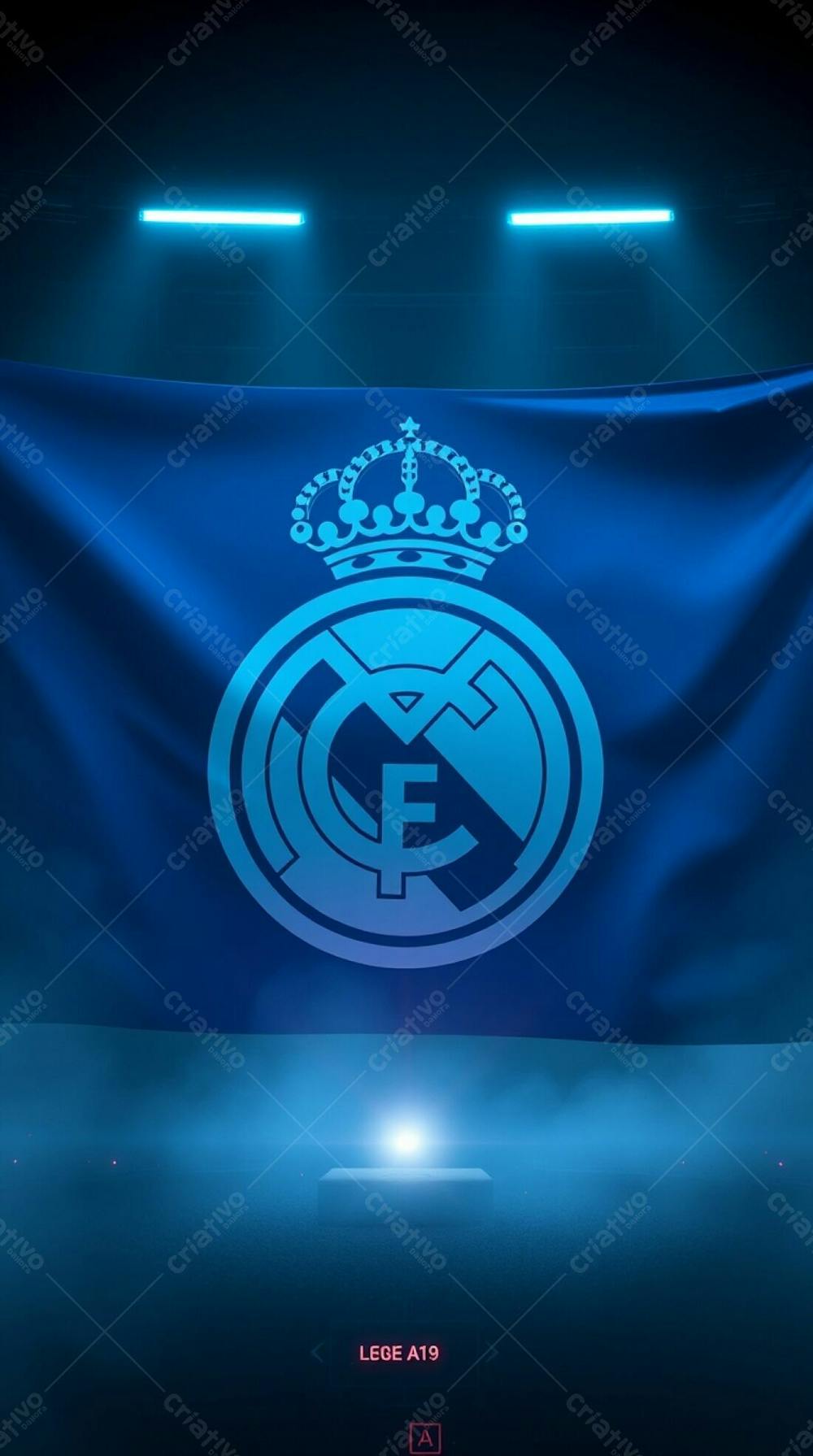 Moody, Futuristic Sci Fi Depiction Of The Real Madrid Flag With Advanced Technology And Low Contrast