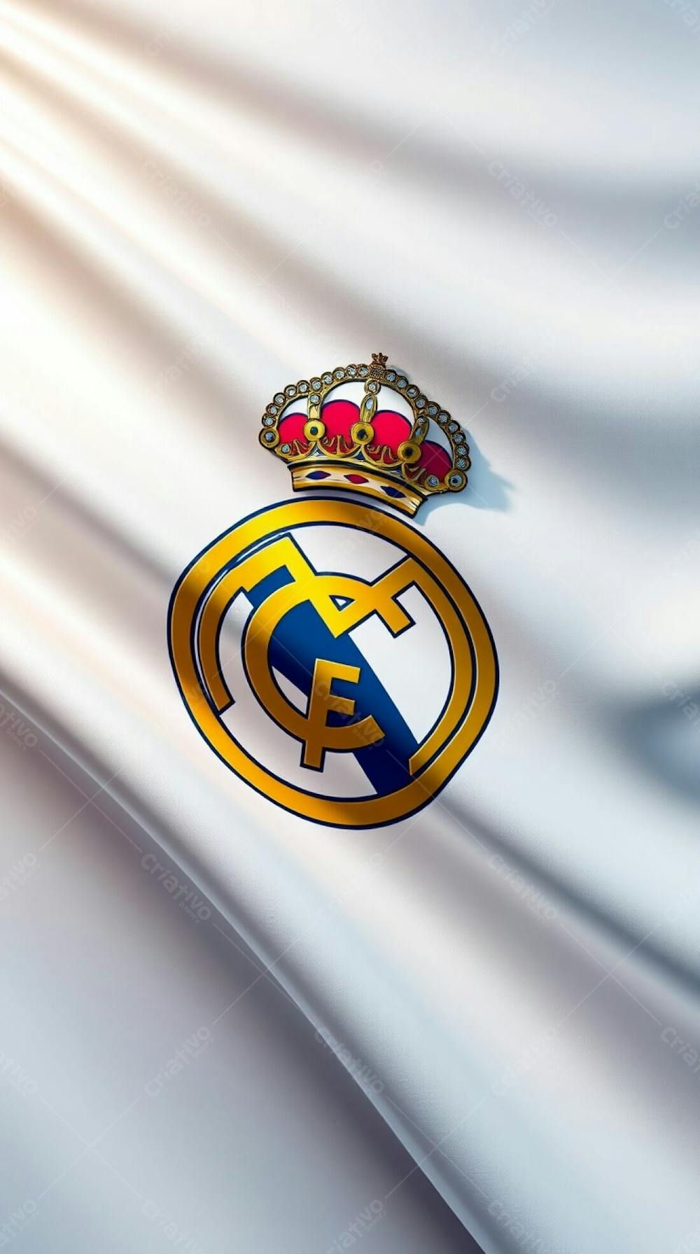 Precise Architectural Color Photography Of A Smooth Gradient Transition, Showcasing A Highly Detailed, Realistic 3D Real Madrid Flag. The Flag, Gently Waving, Di