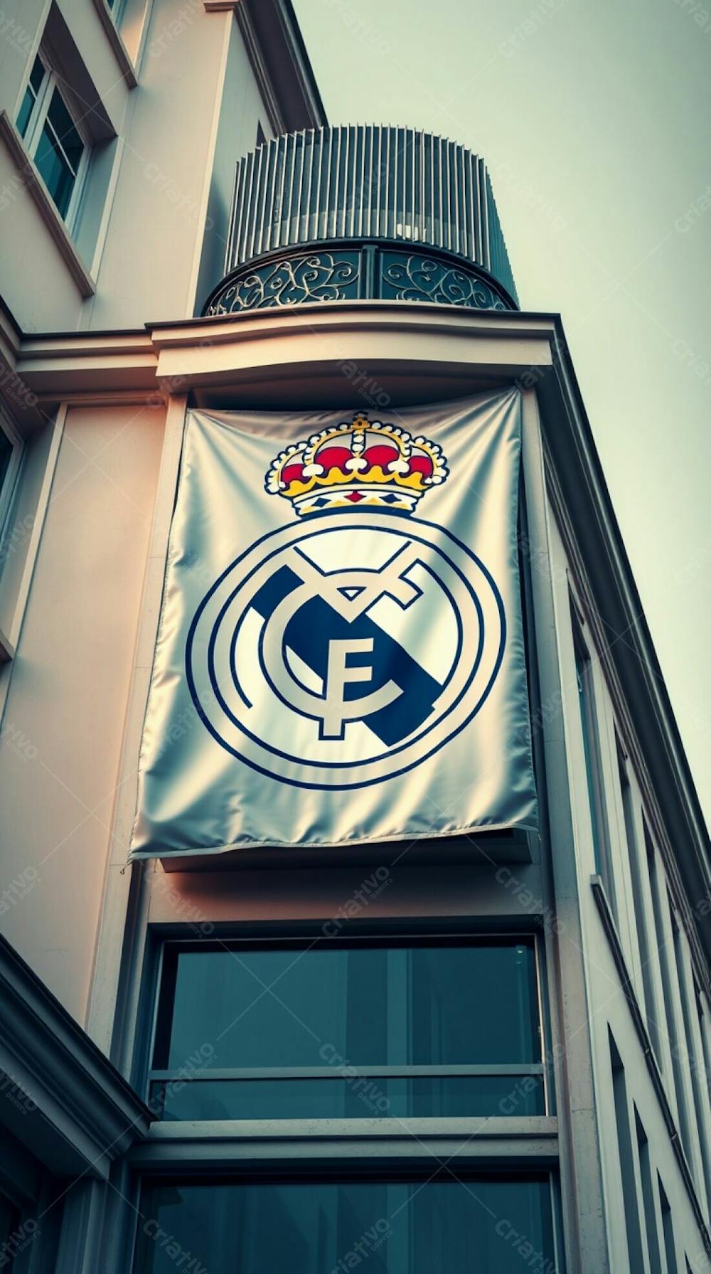 Precise Architectural Color Photography, Real Madrid Flag, Smooth Gradient Transitions, Seamless Color Blending, Sharp Lines, Detailed Structures, Wide Angle