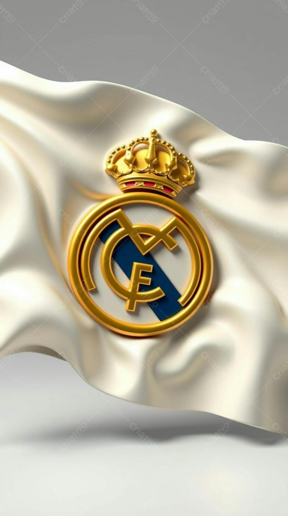 Sculptural Clay Art Rendered With A Smooth Gradient Transition, Portraying A Highly Detailed, 3D Real Madrid Flag. The Flag, Appearing To Wave Gently, Shows Natur