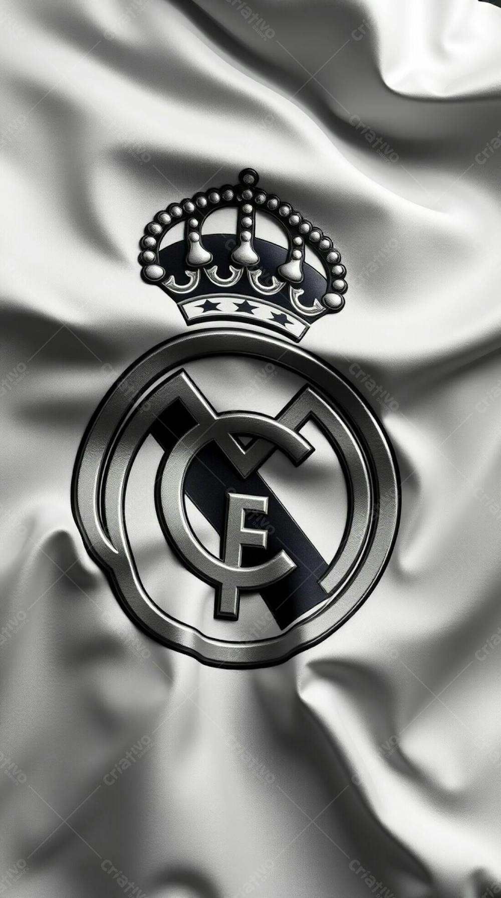 Unusual, Original Fine Art Photography In Classic Black And White, Showcasing A Highly Detailed, 3D Real Madrid Flag. The Flag Displays Natural Folds And Creases,