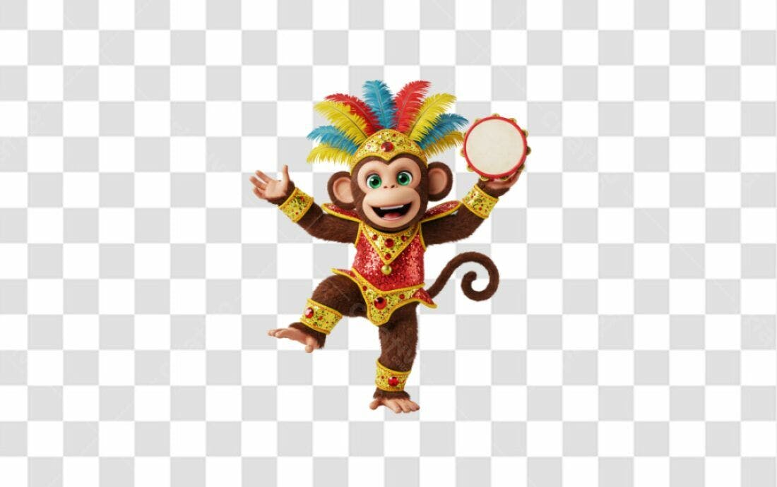 Mascote Macaco Carnaval PNG com fundo transparente