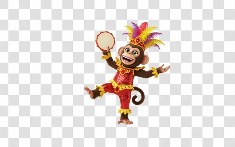 Macaco Sorridente Roupa Vermelha E Amarelo De Carnaval E Pandeiro Na Mão Png Transparente