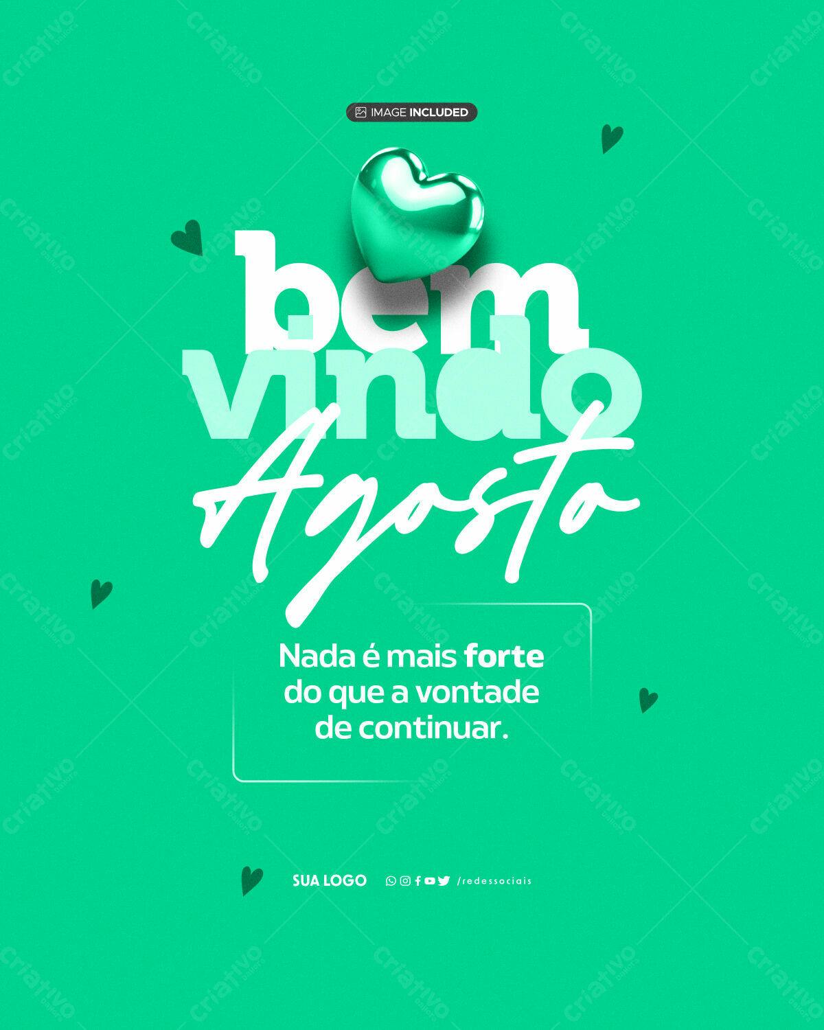 Postagem Boas Vindas Agosto PSD Editável