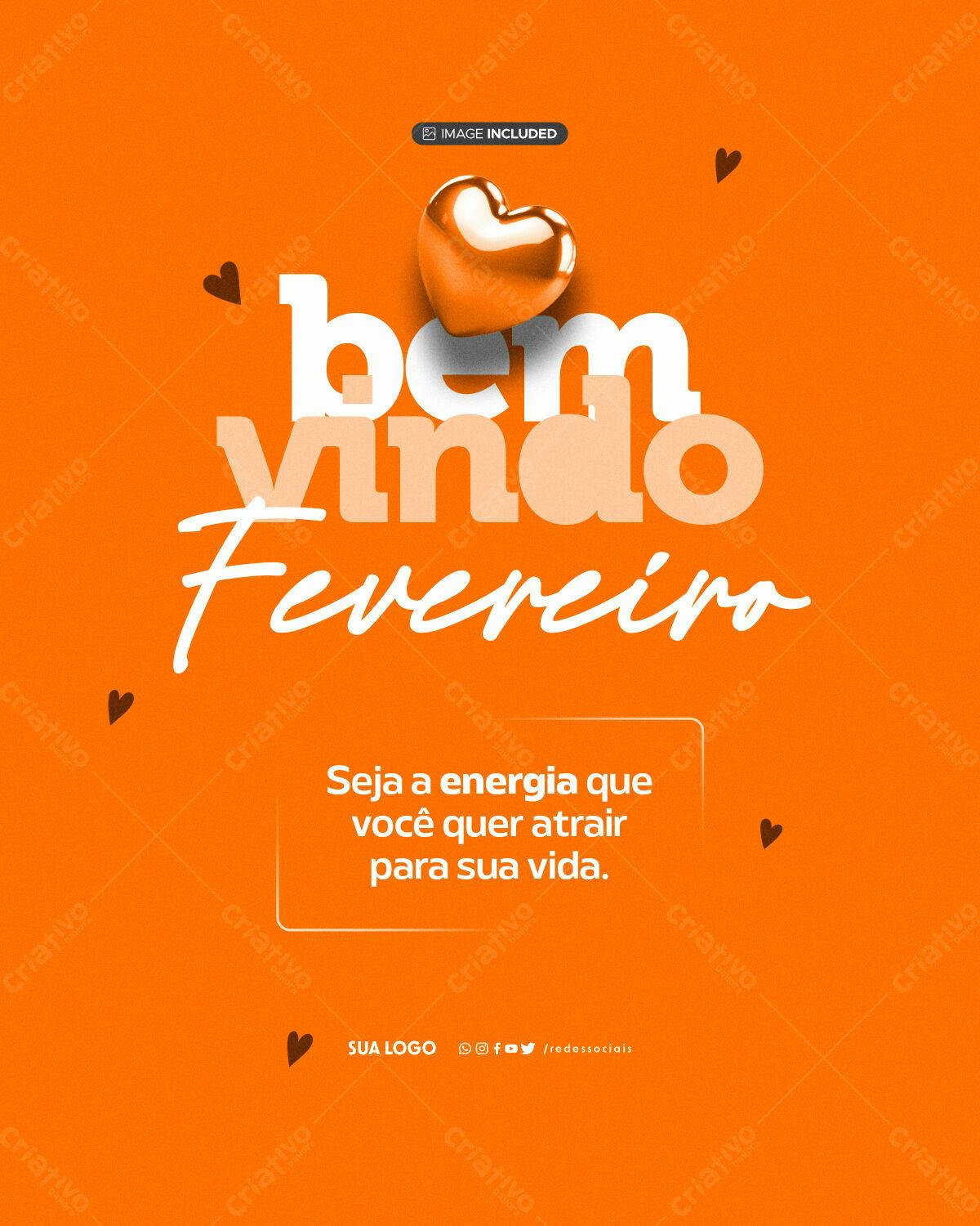Post para Boas Vindas Fevereiro PSD Editável