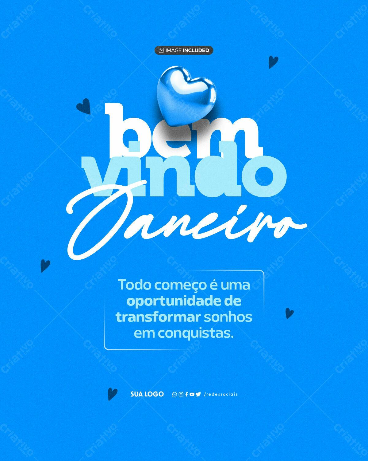 Postagem Boas Vindas Janeiro PSD Editável